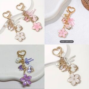 Heart-shaped Flower Butterfly Bow Imitation Pearl Pendant Keychain Bag Charm NWT